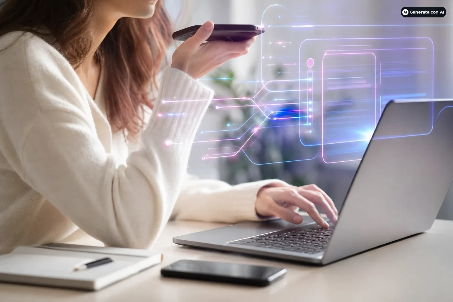 Pannello di controllo per voce, stile e messaggio centrale. - Immagine interamente generata con intelligenza artificiale.